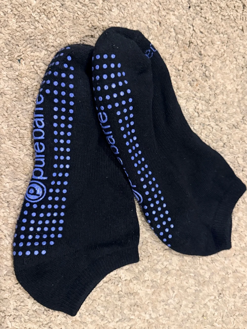EUC Pure Barre Sticky Socks in Black with Blue Dots